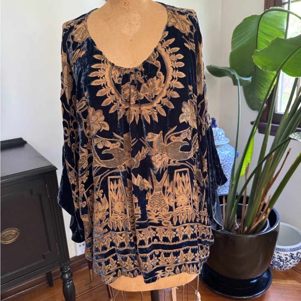 Sapphire and Gold Velvet Burnout Short Dress or Top